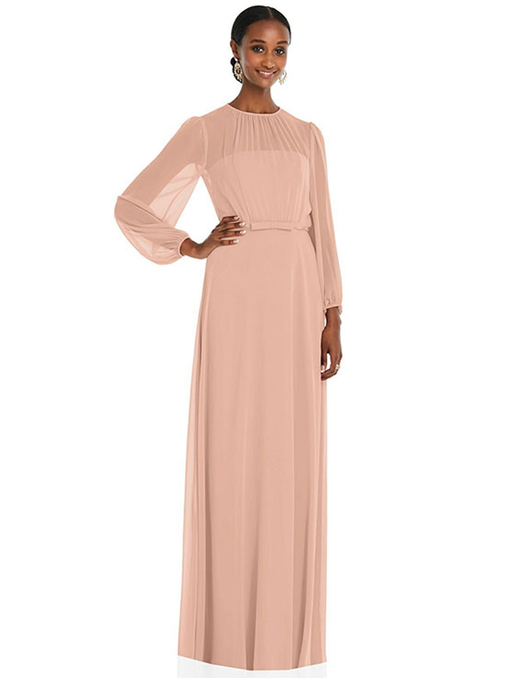 DESSY COLLECTION 3098 Strapless Chiffon Maxi Dress Pink Size 8 Sleeve Overlay